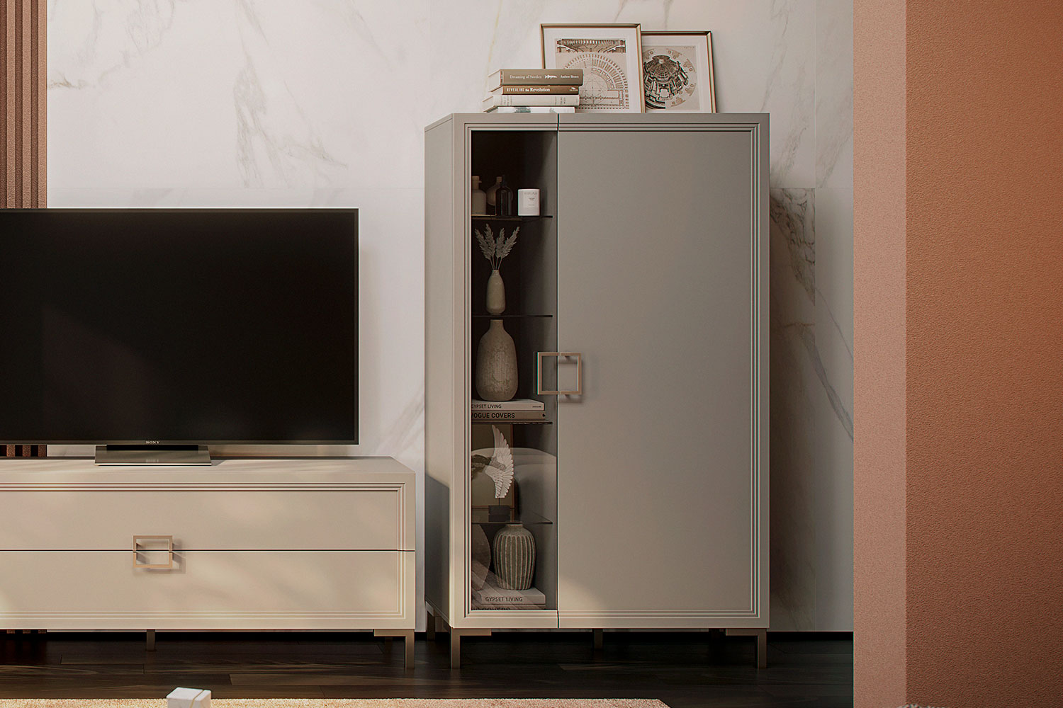 Комбинированные шкафы - изображение №3 "Шкаф Дольче со стеклянными полками (4 шт.) и полкой ЛДСП"  на www.Angstrem-mebel.ru